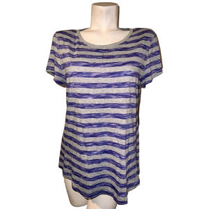 LUCKY LOTUS Top Size L Large Gray Purple Striped Vented Cutout Back Tee T Shirt